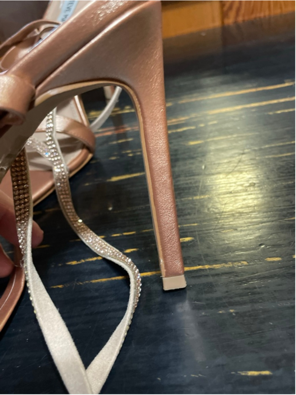Women's size 9 Steve Madden Rose Gold Rhinestone Ankle Wrap Heels - Picture 4 of 10